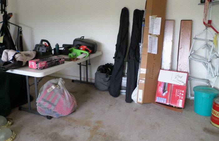 There's plenty of good stuff in the garage too - brand new boat canopy, water skis, box of wood flooring & so much more