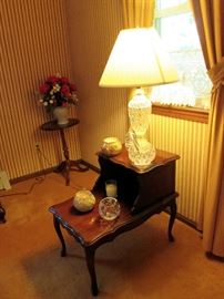 End Table, Glass Lamp