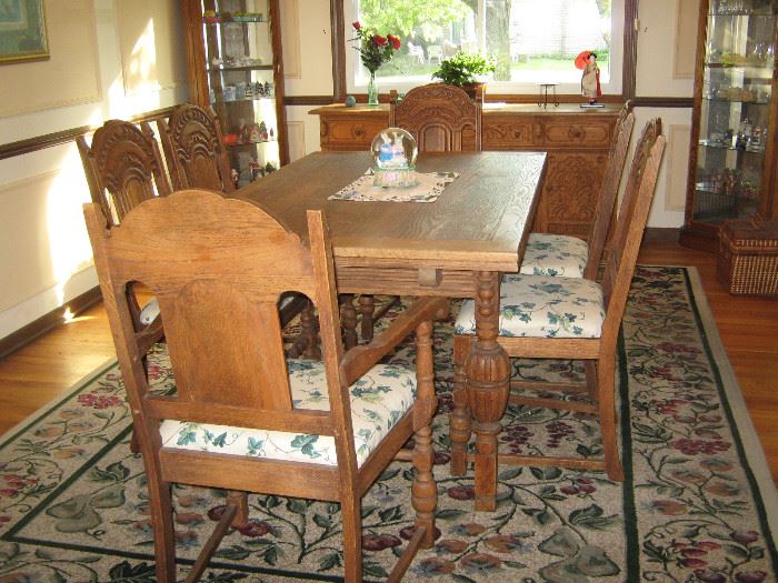 Vintage oak dining room set (seats 12 with inserts); 6 chairs-$400