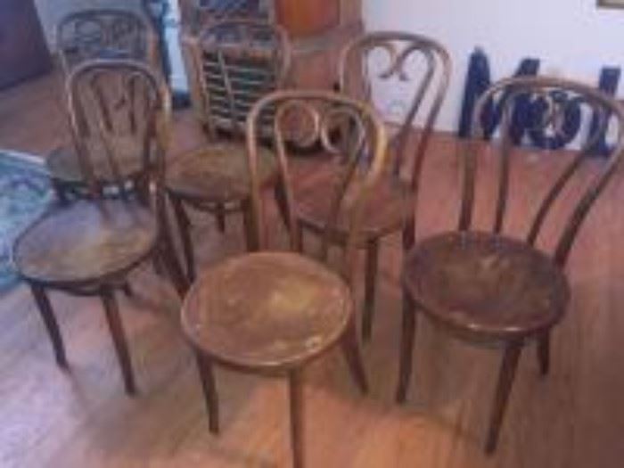 6 wooden ice cream parlor chairs