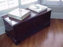 Mahogany storage chest; albums