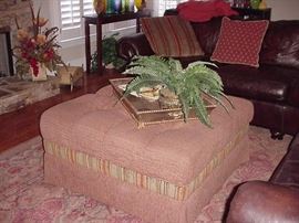 large ottoman; serving tray, faux plants