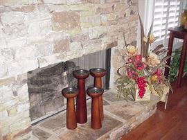 Pottery Barn candlesticks; floral arrangement