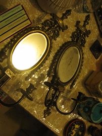 PAIR OF MATCHING BRASS SCONCES WITH MIRRORS