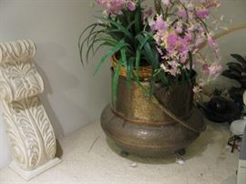 ONE OF TWO LARGE BRASS MIDEASTERN POTS