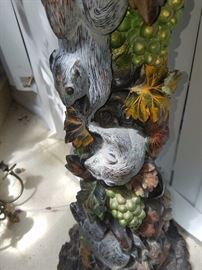 wood carved black forest stand with squirrels, 