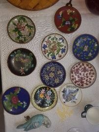 selection of cloisonne and enamel plates
