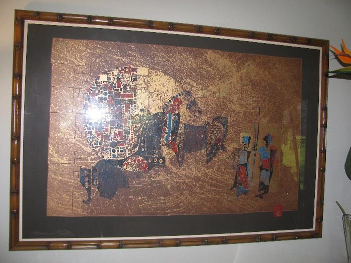 SIGNED ART BY LISTED ARTIST LEBADANG (1922-2015)  TITLED CHEVAL D'NTAN , 31" X 47" WITH ORIGINAL RECEIPT