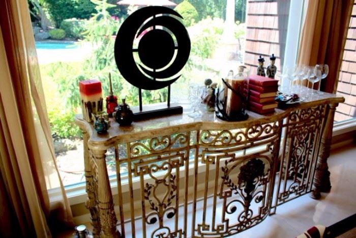 French Wrought Iron Antique Console Table with Decorative