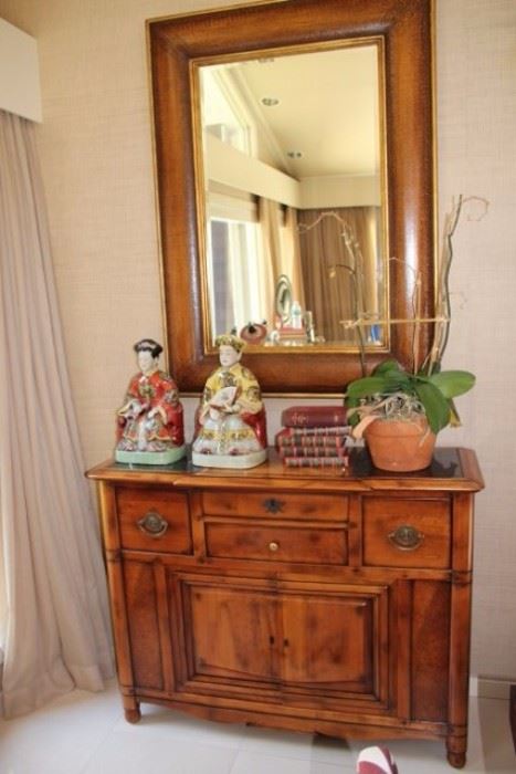 Wood Cabinet with Matching Mirror & Decorative