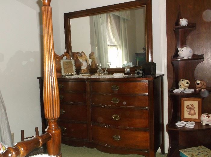 Mahogany double dresser w/mirror and corner shelf