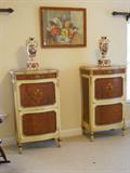 BEAUTIFUL pair of hand painted marble top lingerie chest ca 1920