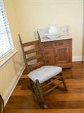 ca 1880 MARBLE TOP WASH STAND.  LADDER BACK ROCKER.