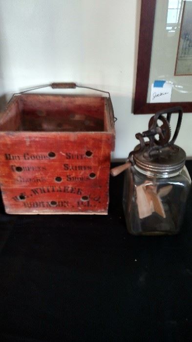 Old wooden egg crate and Dazy butter churn