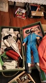 Vintage scar face GI Joe in case with clothes and accessories.