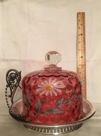 Gorgeous cranberry enameled butter dish.
