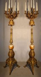 51 - Pair Extremely rare 19th Century Bronze Torchieres with onyx, 6 feet 4 inches tall
