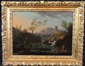 353 - American Water Color by Albert Matthews in Ornate Giltwood Frame Encased in Glass Front Shadow Box 19.5 in. W, 15.5 in. T