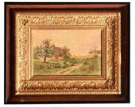 353 - American Water Color by Albert Matthews in Ornate Giltwood Frame Encased in Glass Front Shadow Box 19.5 in. W, 15.5 in. T