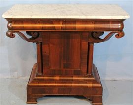 19 - Very rare oversize double rosewood mint julip cabinet with original marble and 2 drawers in excellent condition, 39 in. T, 45.5 in. W, 24 in. D.