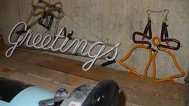 THE BELLS AND GREETING NEON SIGNS MADE 70 YEARS AGO