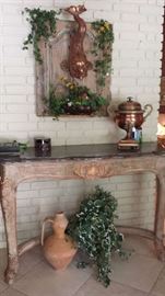 Large scale entry table, copper font and samovar