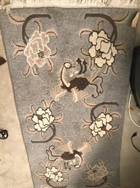 hand done Chinese carpet. Floral design with animals. earth tone colors