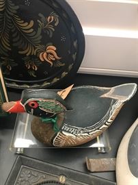 one of three hand painted duck decoys-vintage