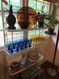 a colorful selection of glass in the kitchen