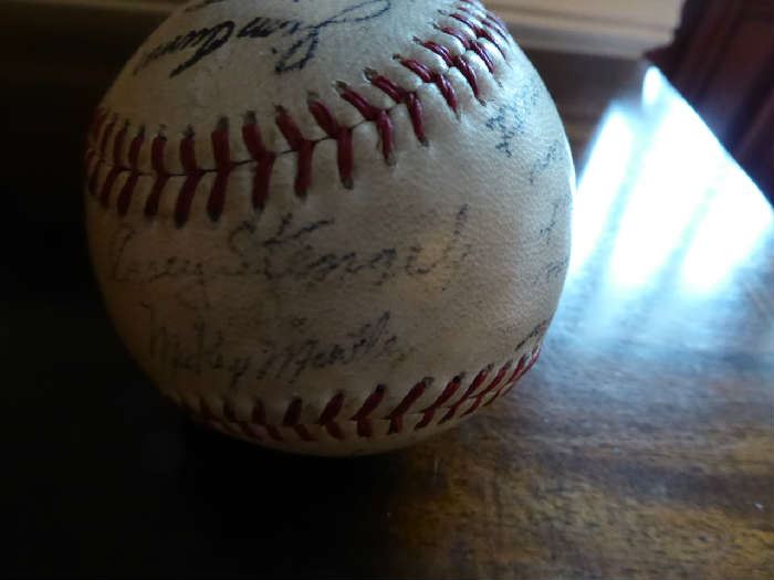 Yankee baseball signed "Casey Stengel", "Mickey Mantle", Sal Maglie ......