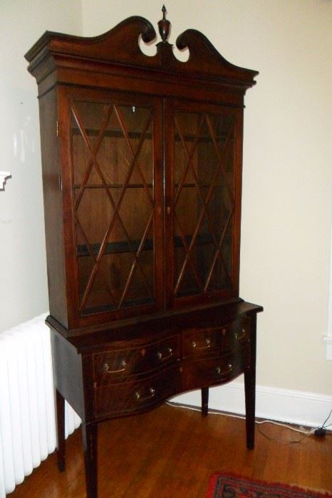 Antique Circa 1880's Federal Style Cabinet with Reverse Serpentine Base & Inlaid Mahogany.