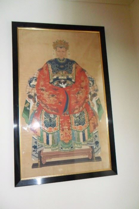 One of 2 Two Antique Asian Ancestor Wall Hangings