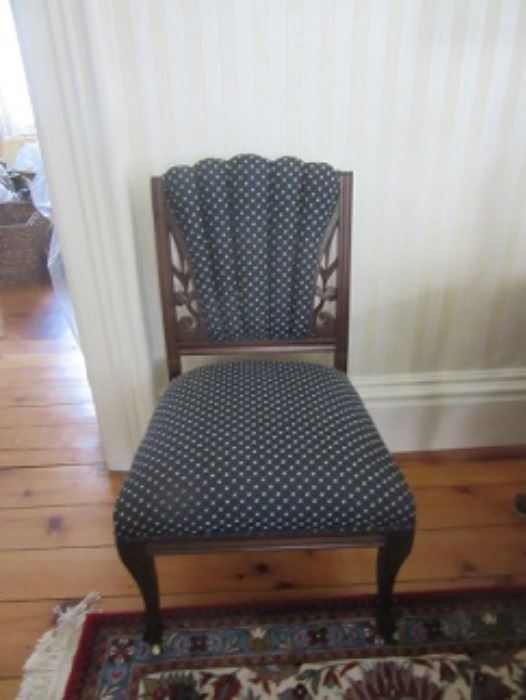 Walnut upholstered chair.  The rug is oriental  14'6" x 8'6" made in Turkey.  