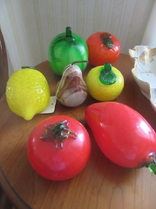 Blown glass fruits and vegetables.  