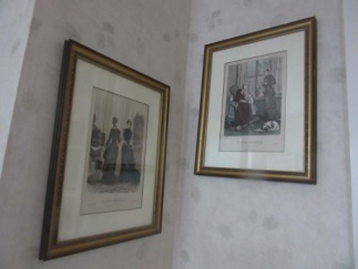 Four  French Fashion Prints are nicely framed. Not shown are two more all framed to match.