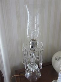 Cut glass lamp with prisms. There is a pair of these lamps.