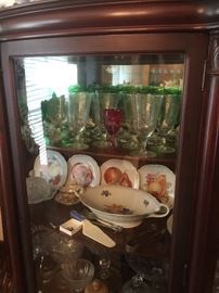 Gren Depression Glass, curio cabinet