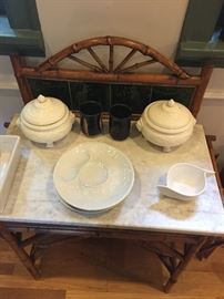 Victorian marble top. bamboo table/stand with tile back