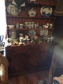 Vintage Maple buffet with antique china