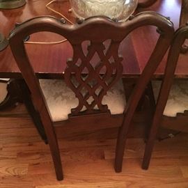 set of 4 chippendale chairs with beige damask seats