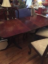 Duncan Phyfe Dining Table with one leaf.  This set has a server and china cabinet to match