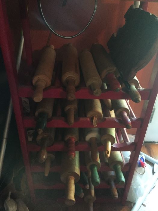 huge collection of antique rolling pins