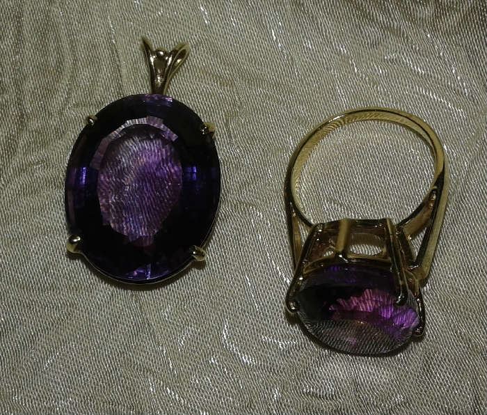 14K Gold Amethyst Pendant and Ring