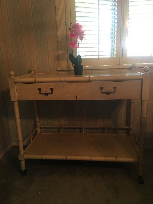 Widdicomb Tea Trolley with drawer, shelf, and slide out boards on each end.