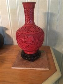 Brass enamel cinnabar vase