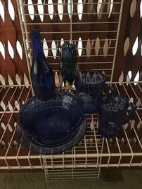 Blue glass including vintage Shirley Temple dishwear