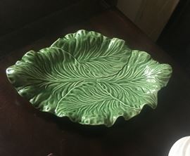 Pretty green serving platter with leaf motif 