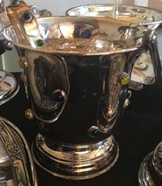 Nice Ice Bucket with tongs with gemstone accents