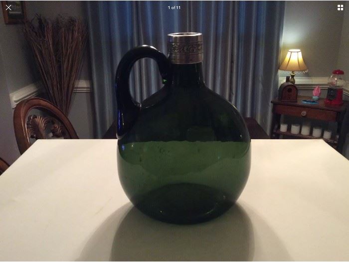 Green Hand-Blown Decanter with Sterling Lip