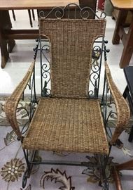 Iron and Wicker Rocker with Adjustable Back Lounge 